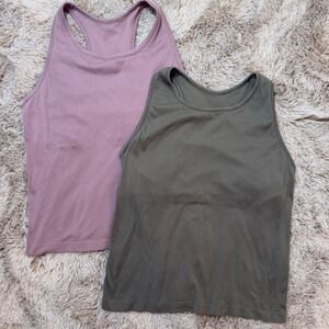 Zella Ribbed Tank Top Women's XL Workout Athletic Racerback Mauve Green 2 Pack